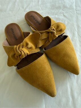 Jeffrey Campbell Mustard Suede Pointed Knot Mules